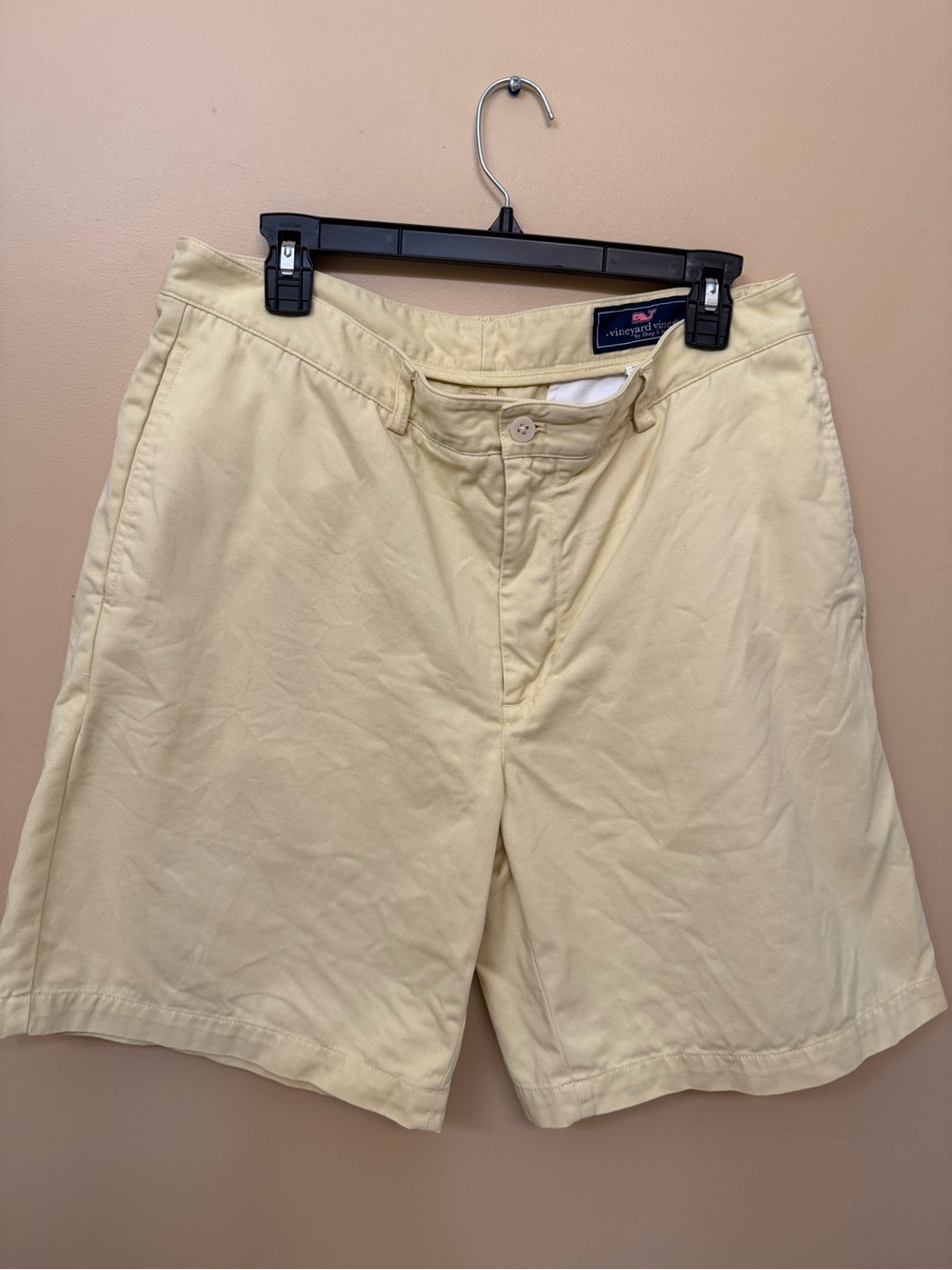 Vineyard Vines Pale Yellow Flat Front Cotton Shorts